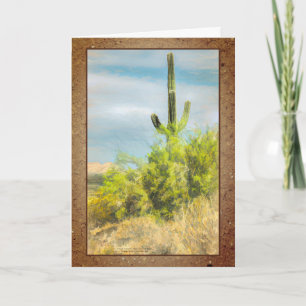 Saguaro Cactus Green Trees Digital Watercolor Karte