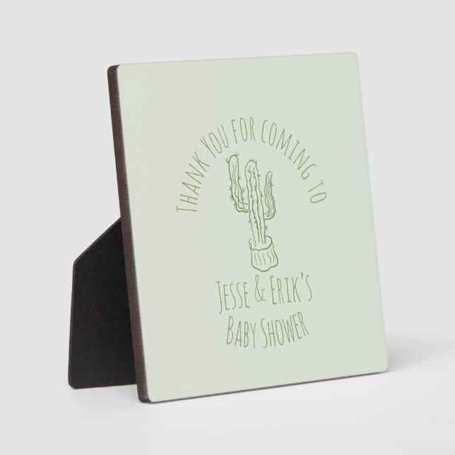 Saguaro Cactus Hand Drawn Green Baby Shower Fotoplatte (Vorderseite)