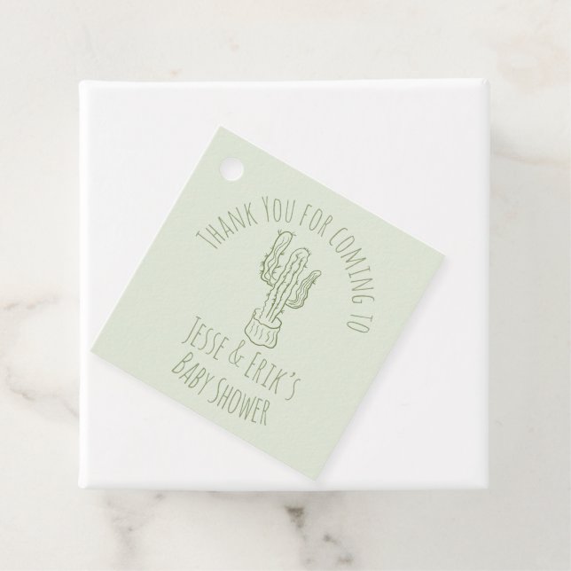 Saguaro Cactus Hand Drawn Green Baby Shower Geschenkanhänger (Beispiel)