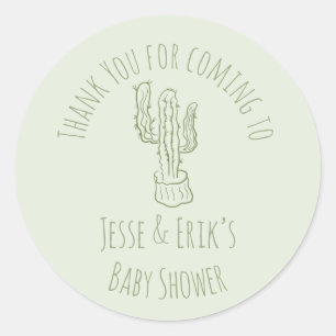 Saguaro Cactus Hand Drawn Green Baby Shower Runder Aufkleber