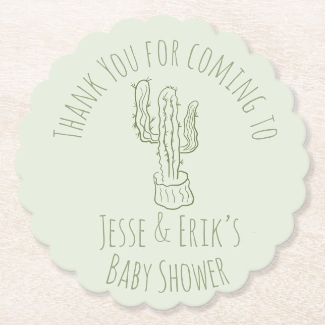 Saguaro Cactus Hand Drawn Green Baby Shower Untersetzer (Vorderseite)