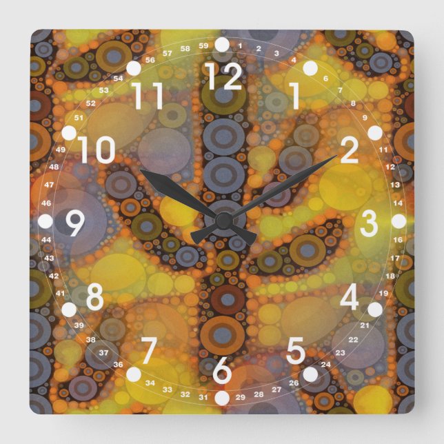 Saguaro Cactus Mosaic Design Quadratische Wanduhr (Vorderseite)
