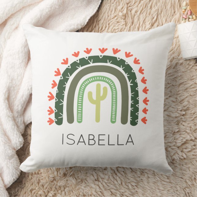 Saguaro Cactus NAME Orange Green Modern Wüste Art Kissen (Decke)
