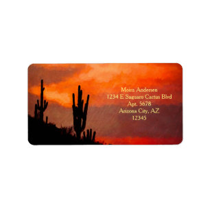 Saguaro Cactus Silhouette Arizona Red Sunset Adressaufkleber
