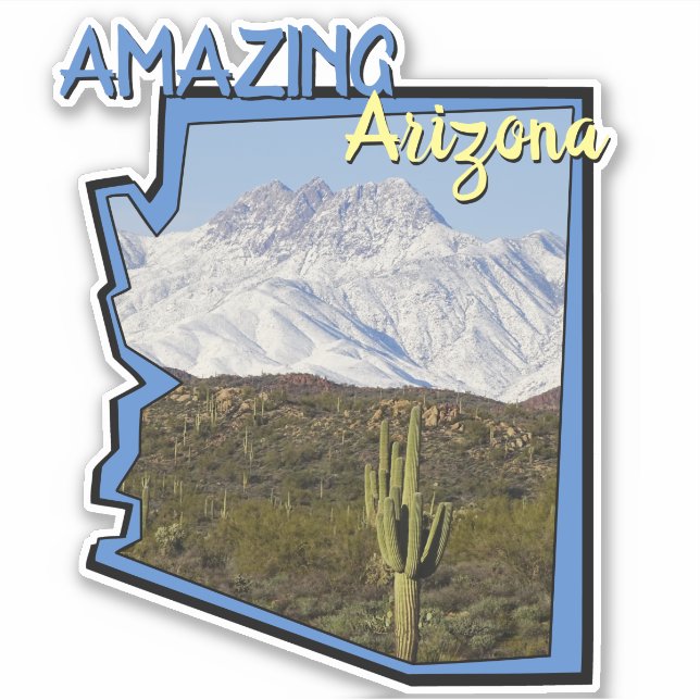 Saguaro Cactus Snowy Mountains Arizona Karte Kontu Aufkleber (Vorderseite)