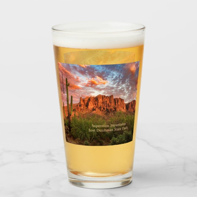 Saguaro Cactus Superstition Berg Sonnenuntergang W Glas (Vorne (Gefüllt))