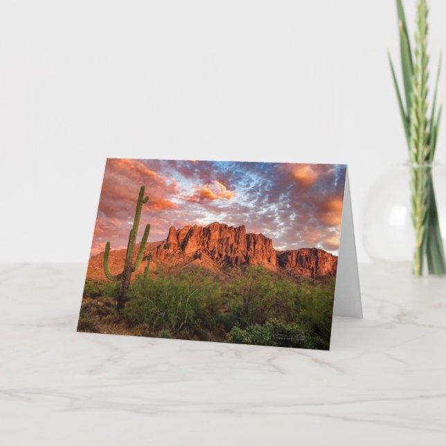 Saguaro Cactus Superstition Berg Sonnenuntergang W Karte (Vorderseite)