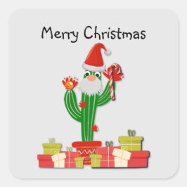Saguaro Cactus verkleidet wie Santa, frohe Weihnac Quadratischer Aufkleber