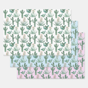 Saguaro Cactus Wüste Wasserfarbe Natur Botanisch Geschenkpapier Set