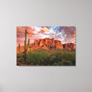 Saguaro Kactus Aberglaube Berg Sonnenuntergang 36x Leinwanddruck