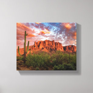 Saguaro Kaktus Aberglaube Berg Sonnenuntergang 10x Leinwanddruck