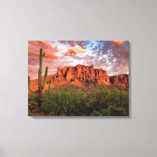 Saguaro Kaktus Aberglaube Berg Sonnenuntergang 24x Leinwanddruck