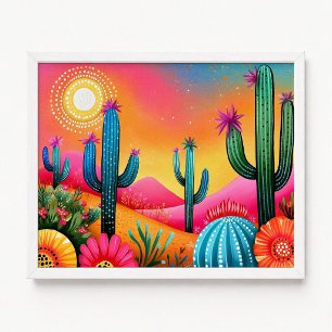 Saguaro-Kaktus-Blüten Rosa Orange Malerei Poster