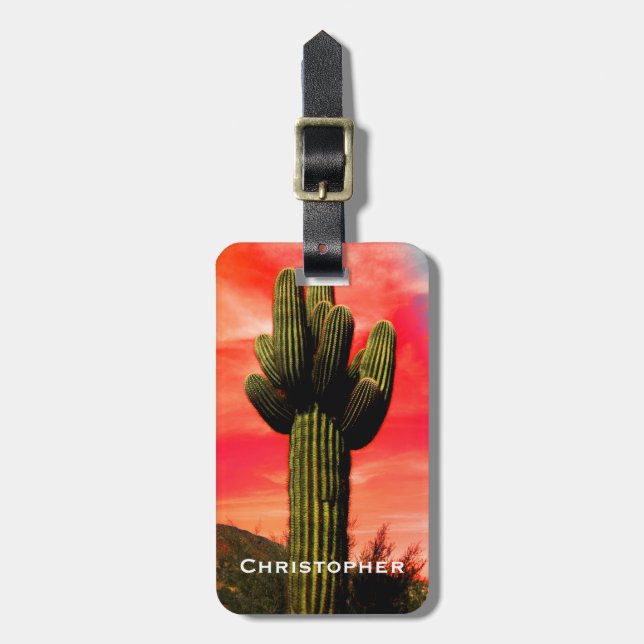Saguaro-Kaktus-rotes Himmel-Südwestgepäck Gepäckanhänger (Vorderseite vertikal)