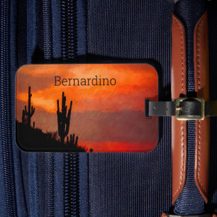 Saguaro-Kaktus-Silhouette Arizona Roter Sonnenunte Gepäckanhänger