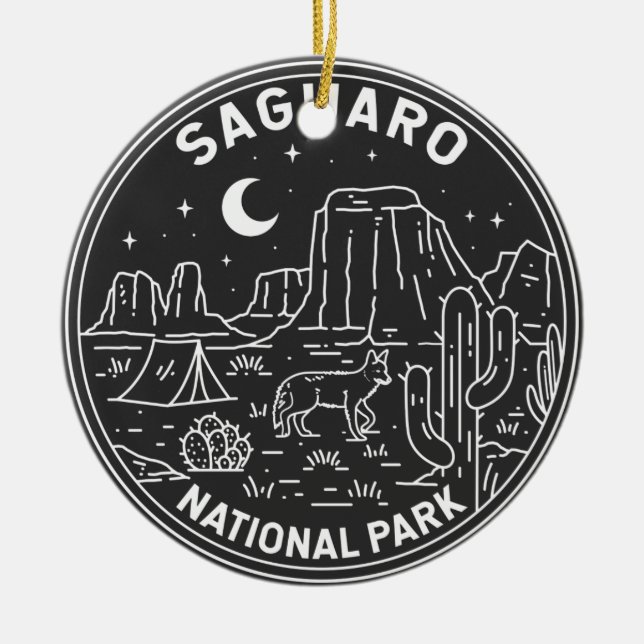 Saguaro Nationalpark Arizona Vintag Monoline Keramik Ornament (Vorne)