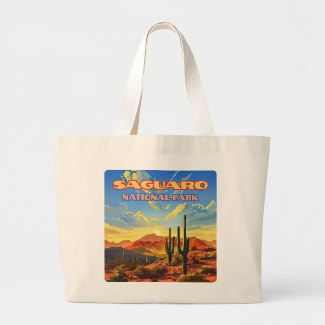Saguaro Nationalpark Arizona Wüste Kaktus Retro Jumbo Stoffbeutel (Vorne)