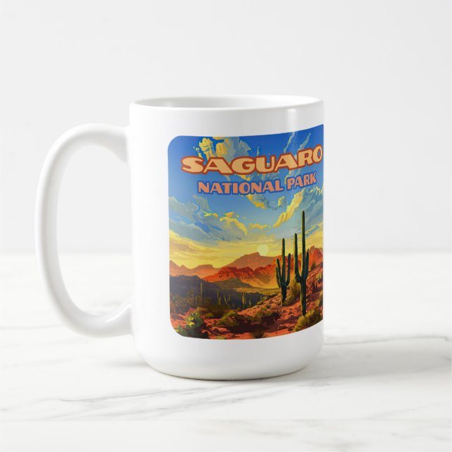 Saguaro Nationalpark Arizona Wüste Kaktus Retro Kaffeetasse (Links)