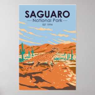 Saguaro-Nationalpark Hornleguan Retro-Design Poster