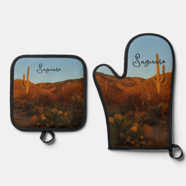 Saguaro Sonnenuntergang I Ofenhandschuh & Topflappen-Set (Vorderseite)