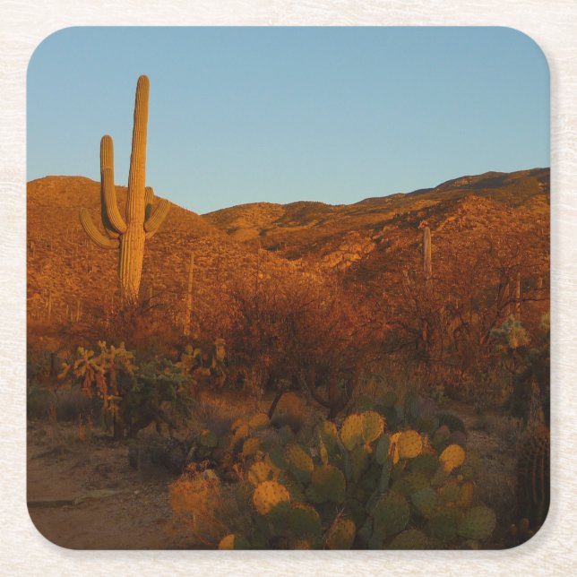 Saguaro Sunset I Arizona Wüste Landschaft Rechteckiger Pappuntersetzer (Vorderseite)