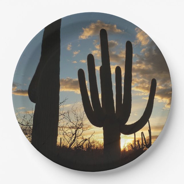 Saguaro Sunset II Arizona Wüste Landschaft Pappteller (Vorderseite)