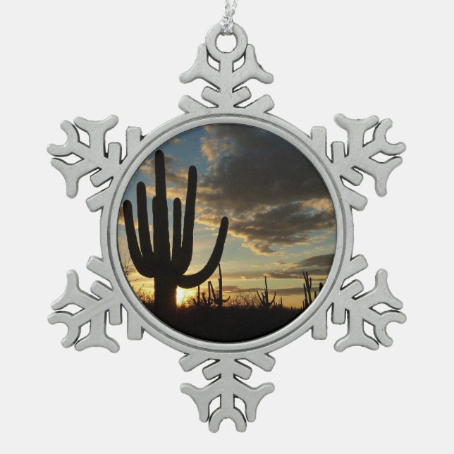 Saguaro Sunset II Arizona Wüste Landschaft Schneeflocken Zinn-Ornament (Vorderseite)