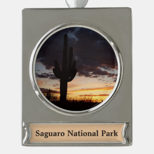 Saguaro Sunset III Arizona Wüste Landschaft Banner-Ornament Silber