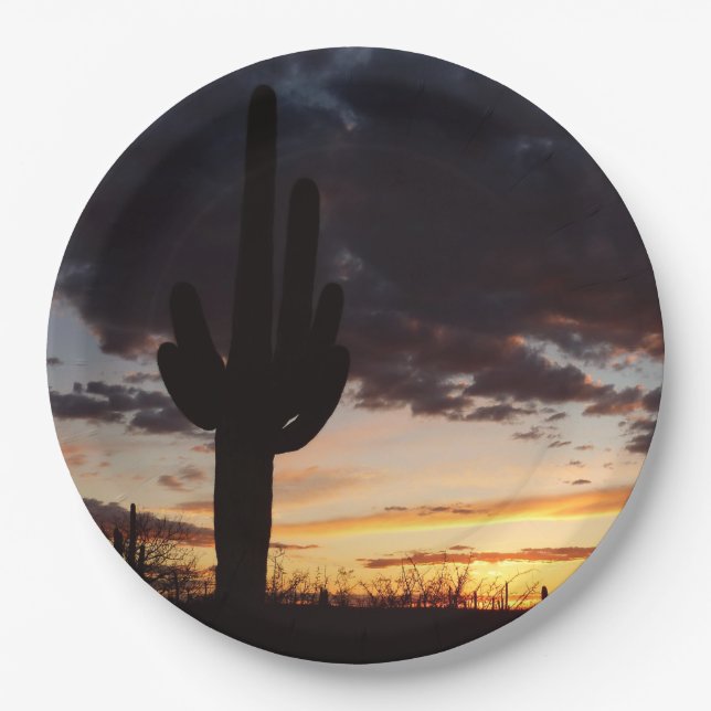 Saguaro Sunset III Arizona Wüste Landschaft Pappteller (Vorderseite)