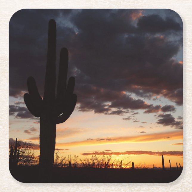 Saguaro Sunset III Arizona Wüste Landschaft Rechteckiger Pappuntersetzer (Vorderseite)