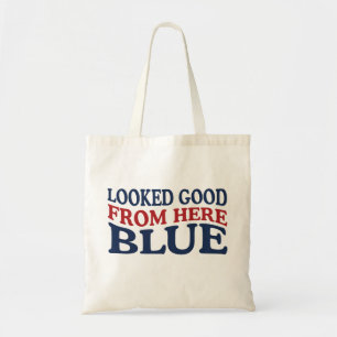 Sah von hier aus gut aus Blau Lustige Baseball-Mut Tragetasche