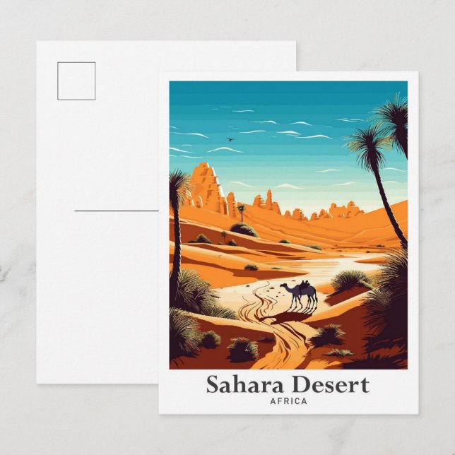 Sahara Desert Africa Travel Vintag Illustration Postkarte (Vorne/Hinten)