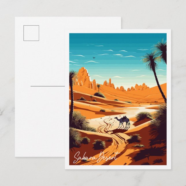 Sahara Wüste Vintage Reise Illustration Postkarte (Vorne/Hinten)