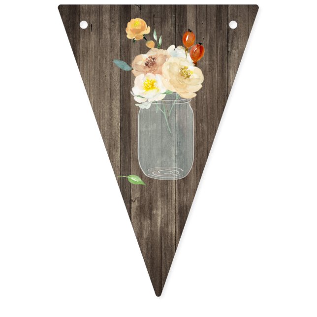 SahneblumenWeckglaswoodgrain-Land-Hochzeit Wimpelkette (Erste Fahne)