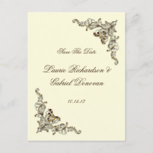 Sahnebrown-Goldverziertes Save the Date Jeweled Ankündigungspostkarte