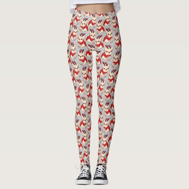 SahneFrenchie in der Weihnachtsstrickjacke Leggings (Vorderseite)
