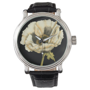 Sahnemohnblumen-Blume auf schwarzem Hintergrund Armbanduhr