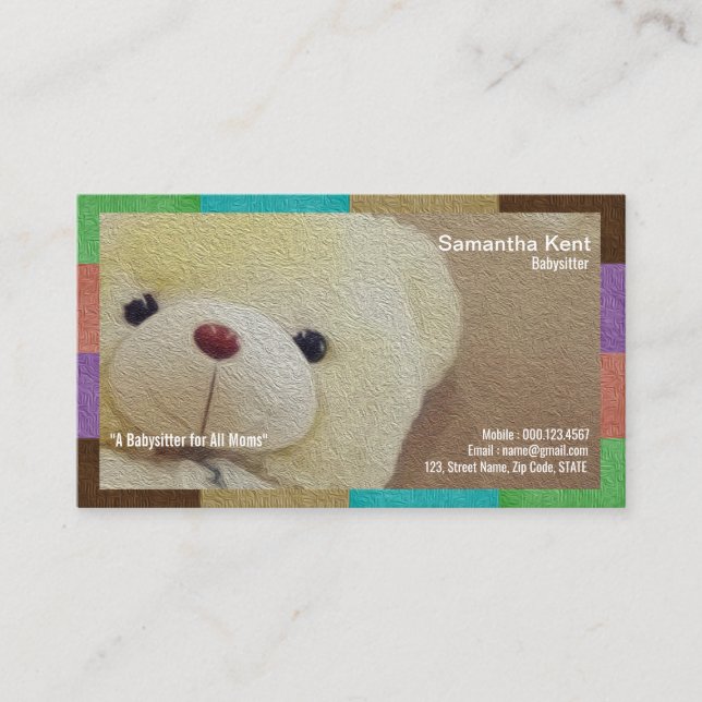 Sahnige flockige Teddybär-Babysitter-Visitenkarte Visitenkarte (Vorderseite)