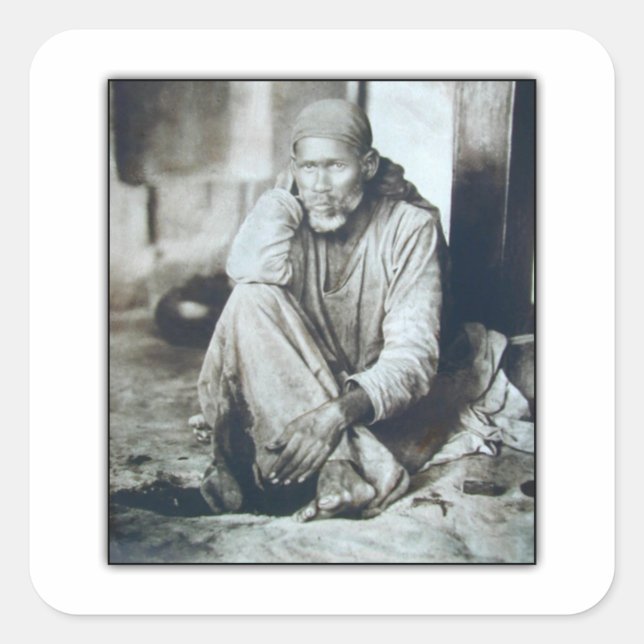 Sai Baba Orignal-Bild Quadratischer Aufkleber (Vorderseite)