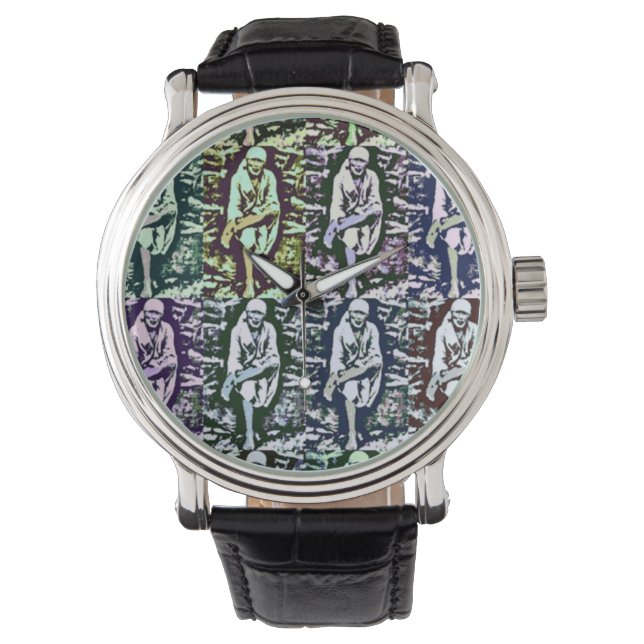 Sai Baba von Shirdi Pop Art Watch Armbanduhr (Vorderseite)