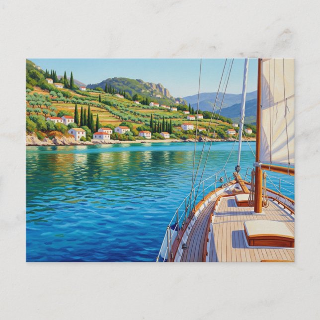 Saiboat in Korfu Griechenland Reisen Postkarte (Vorderseite)