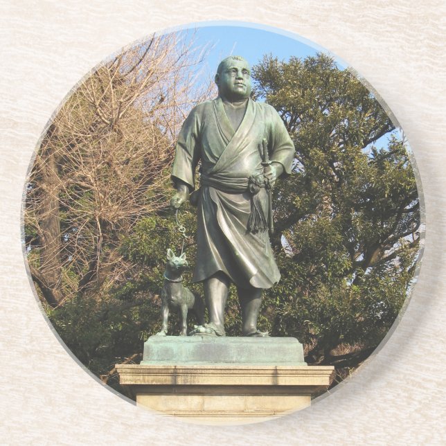 Saigo Takamori (The Last Samurai) & Hunde Statue Getränkeuntersetzer (Vorne)