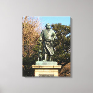 Saigo Takamori (The Last Samurai) & Hunde Statue Leinwanddruck