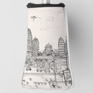 Saigon Pagoda Vietnam Stadtrandpfeifen Tinte zeich Golf Headcover
