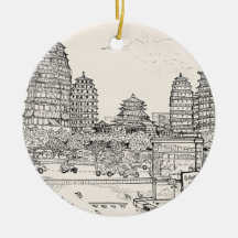 Saigon Pagoda Vietnam Stadtrandpfeifen Tinte zeich