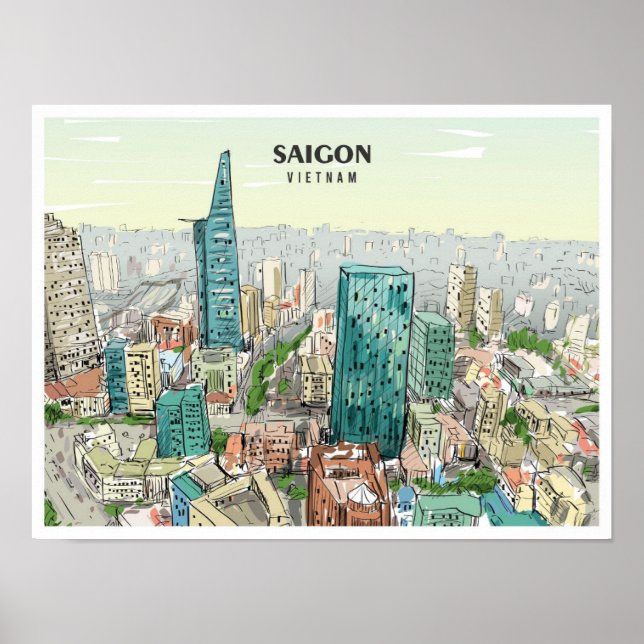 Saigon Vietnam Sketch Art Vintage Poster (Vorne)
