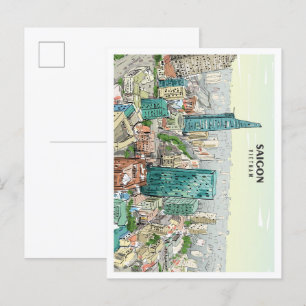 Saigon Vietnam Sketch Art Vintage Postkarte