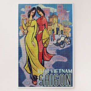 Saigon, Vietnam - Vintage Art Deco Reise Druck