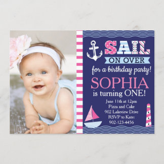 Sail-Away-Girl's Nautical Birthday Einladung