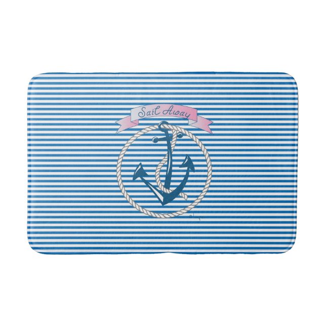 "Sail Away" nautischer Anker, Seil, Streifen, mode Badematte (Vorderseite)